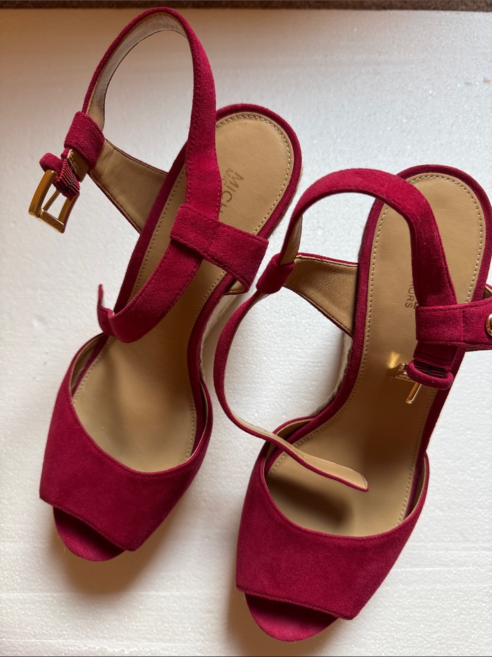Michael Kors Reddish Fuchsia Suede Open-Toe Slingback Heels